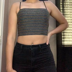 Blue, white, orange, and yellow top